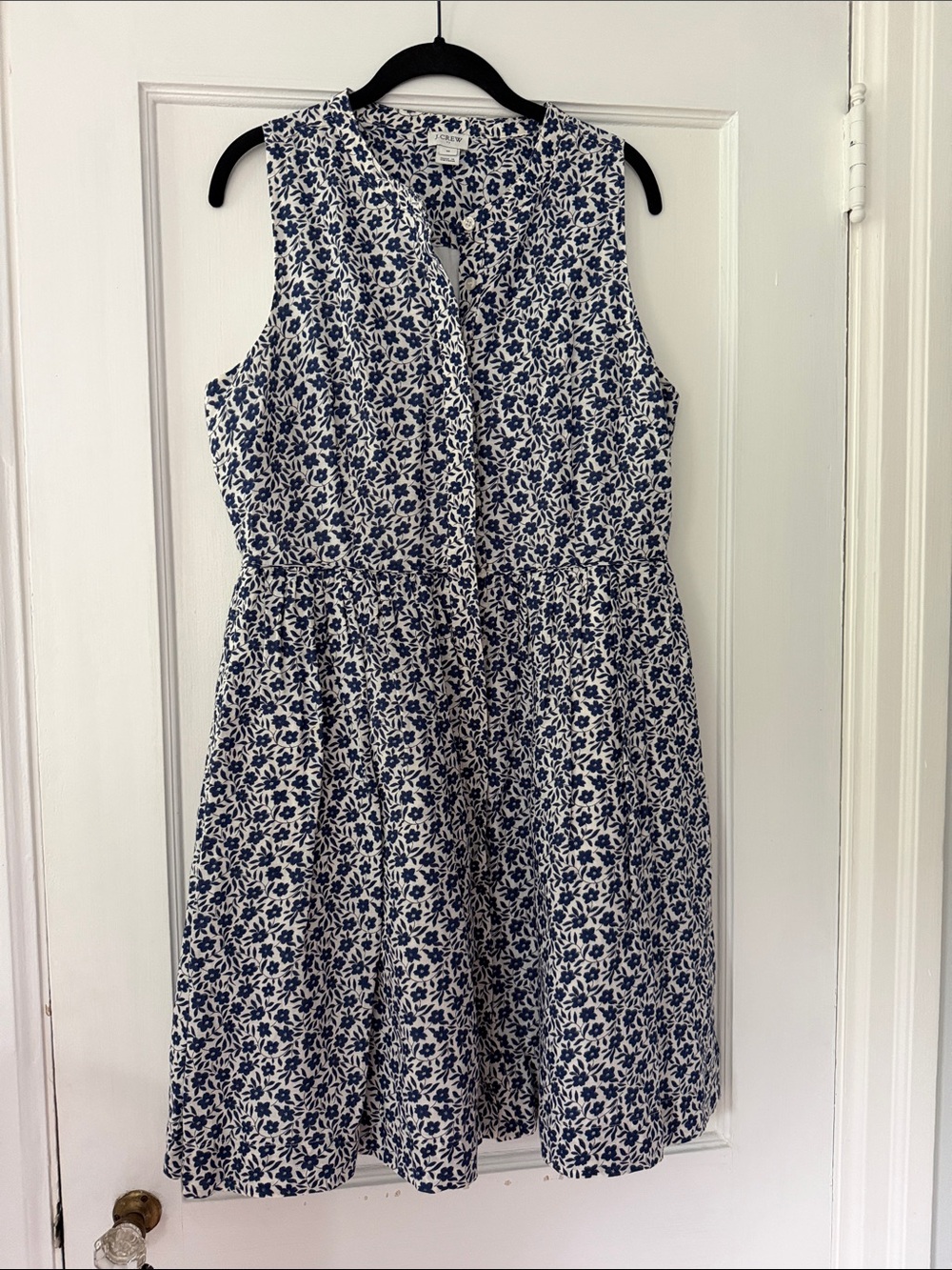 J crew Sleeveless Blue and White Floral Button-Front Dress